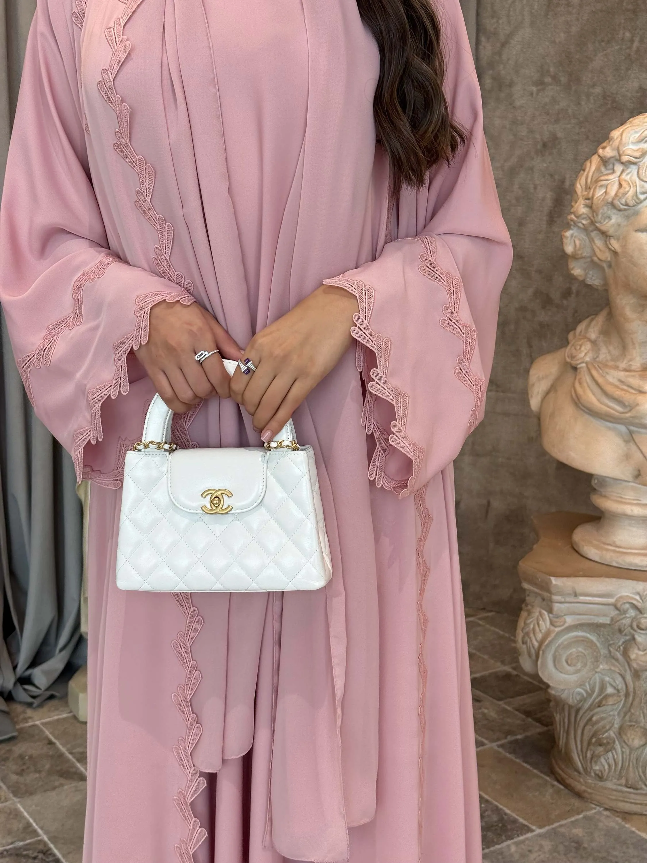 Abayas - Abaya Ramadan Dubaï avec bordure en dentelle - Abaya modeste musulmane ouverte avec dentelle pour femmes